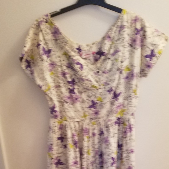 Cotton Butterfly Pattern Vintage Dress with Fitted - Picture 3 of 3